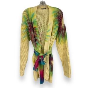 Canessa 100% Cotton Rainbow Knit Tie Dye Belted Designer Luxury Cardigan Sweater